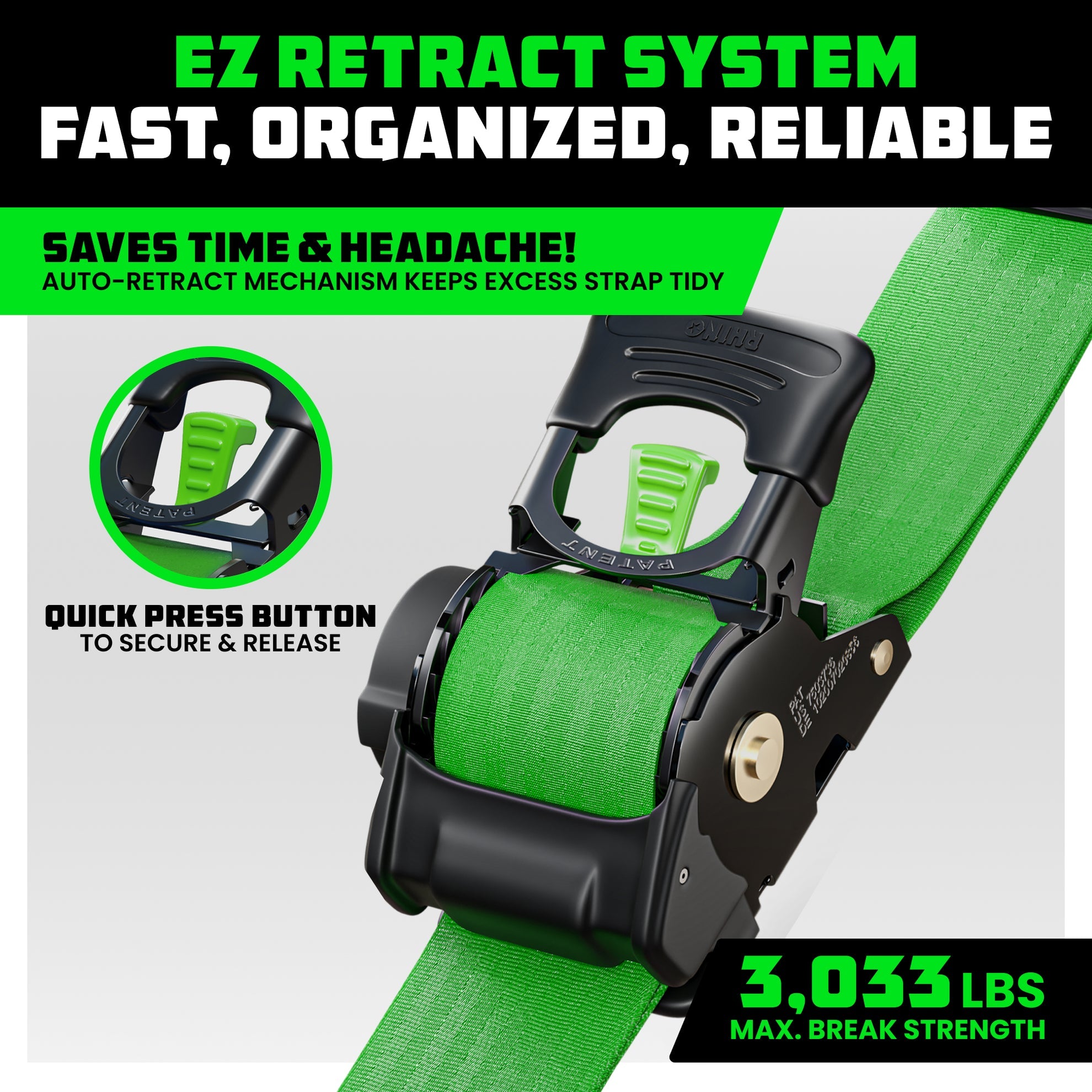 1" x 10' Retractable Ratchet Straps