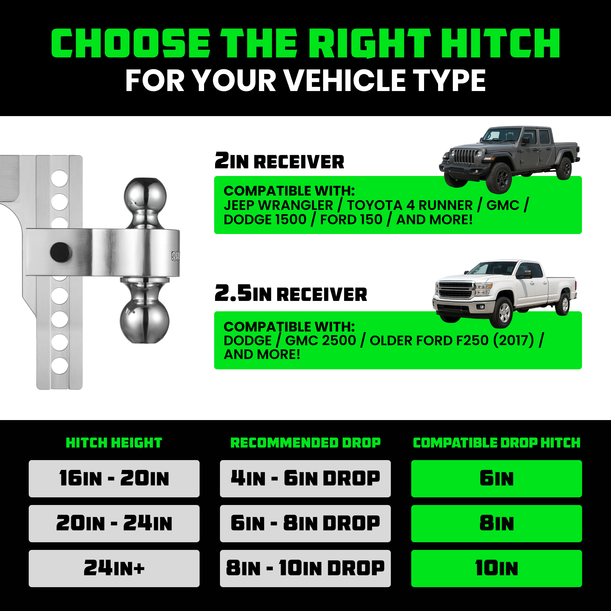 Adjustable Drop Hitch (2" Receivers)