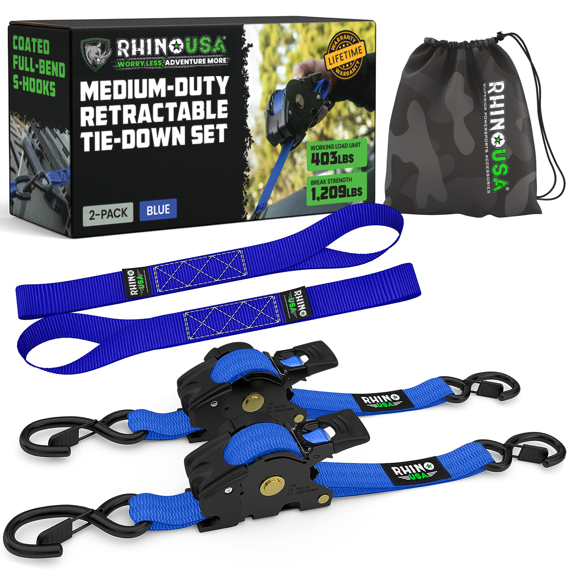 1" x 10' Retractable Ratchet Straps