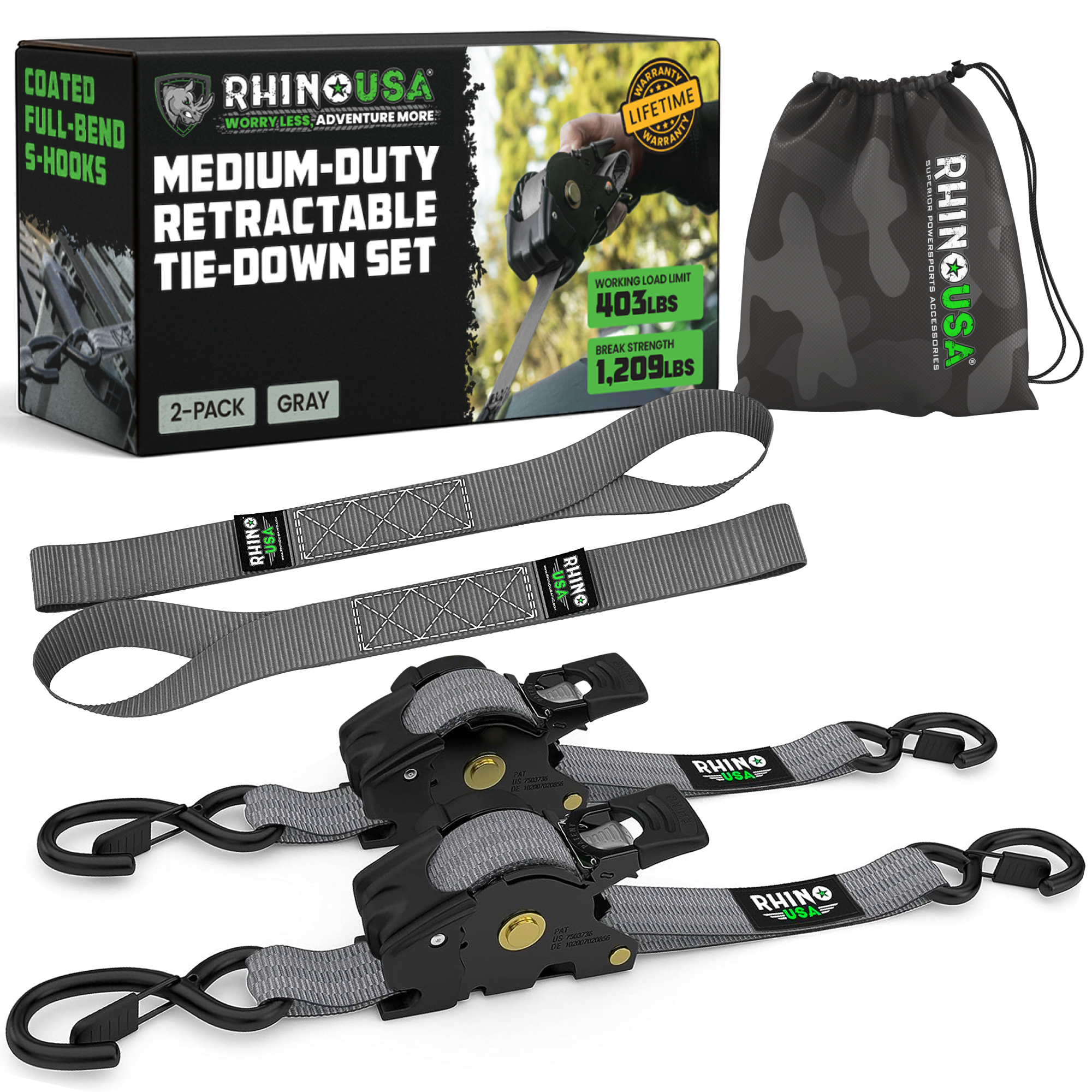 1" x 10' Retractable Ratchet Straps